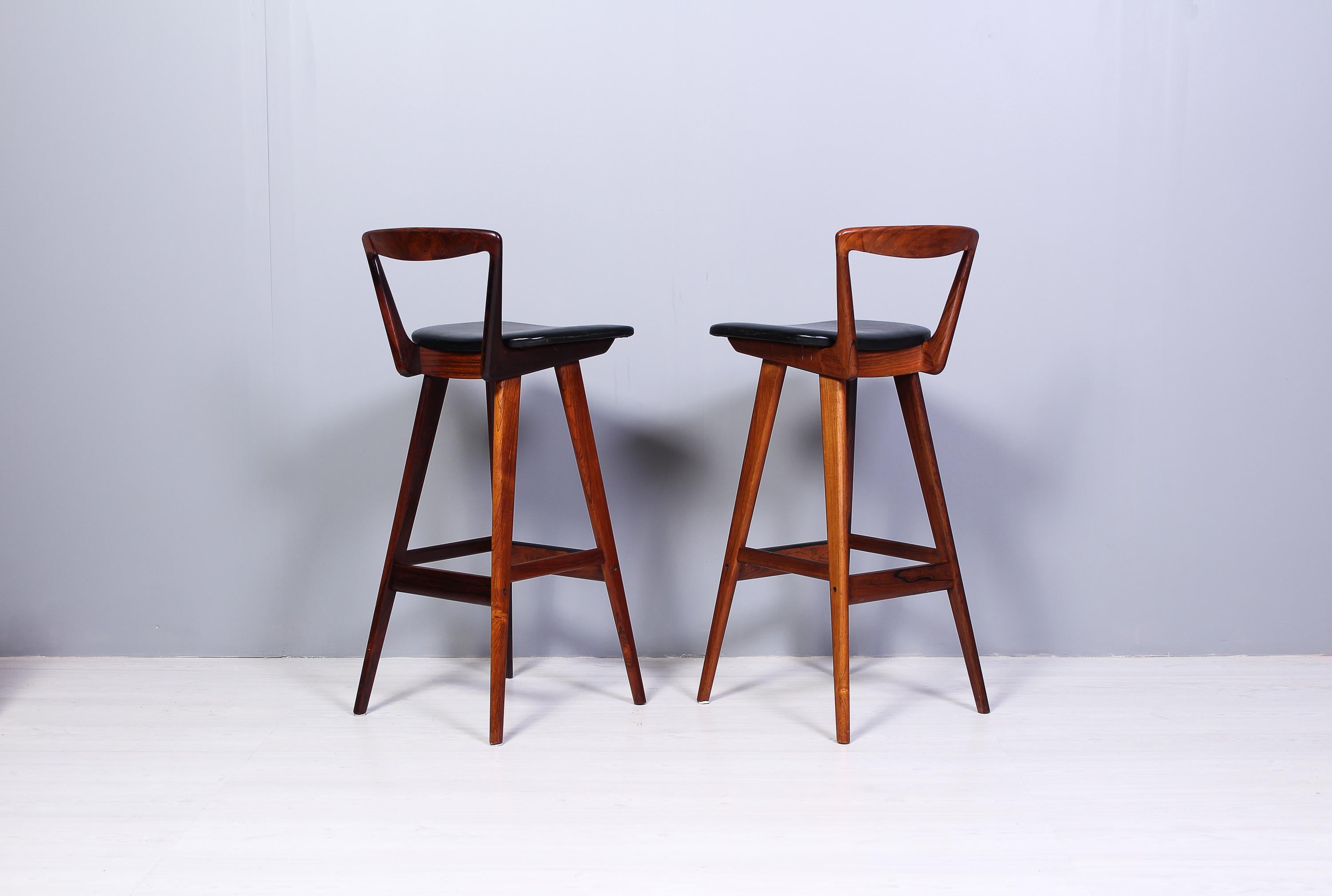 Scandinavian Modern Henry Rosengren Hansen Rosewood Bar Stools for Brande Møbelfabrik, 1950s