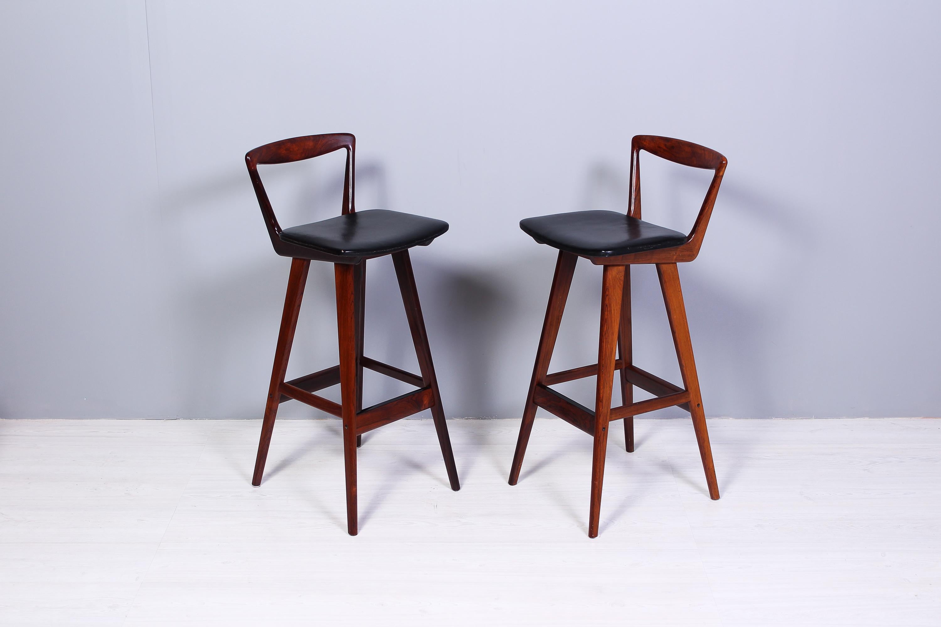 Henry Rosengren Hansen Rosewood Bar Stools for Brande Møbelfabrik, 1950s In Good Condition In Malmo, SE