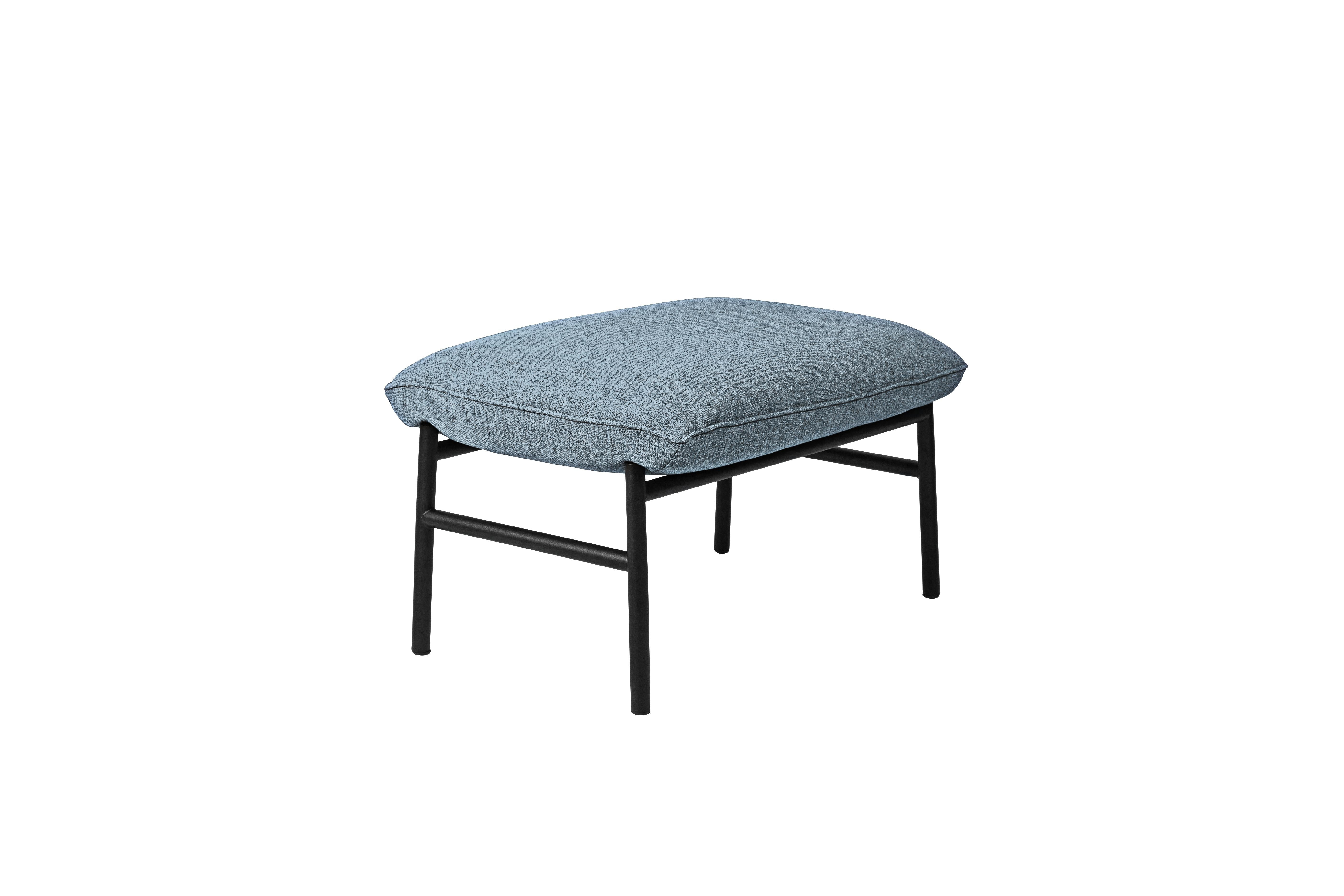 French Henry Russell Blue Grey Ottoman Stainless Steel Frame For Sale
