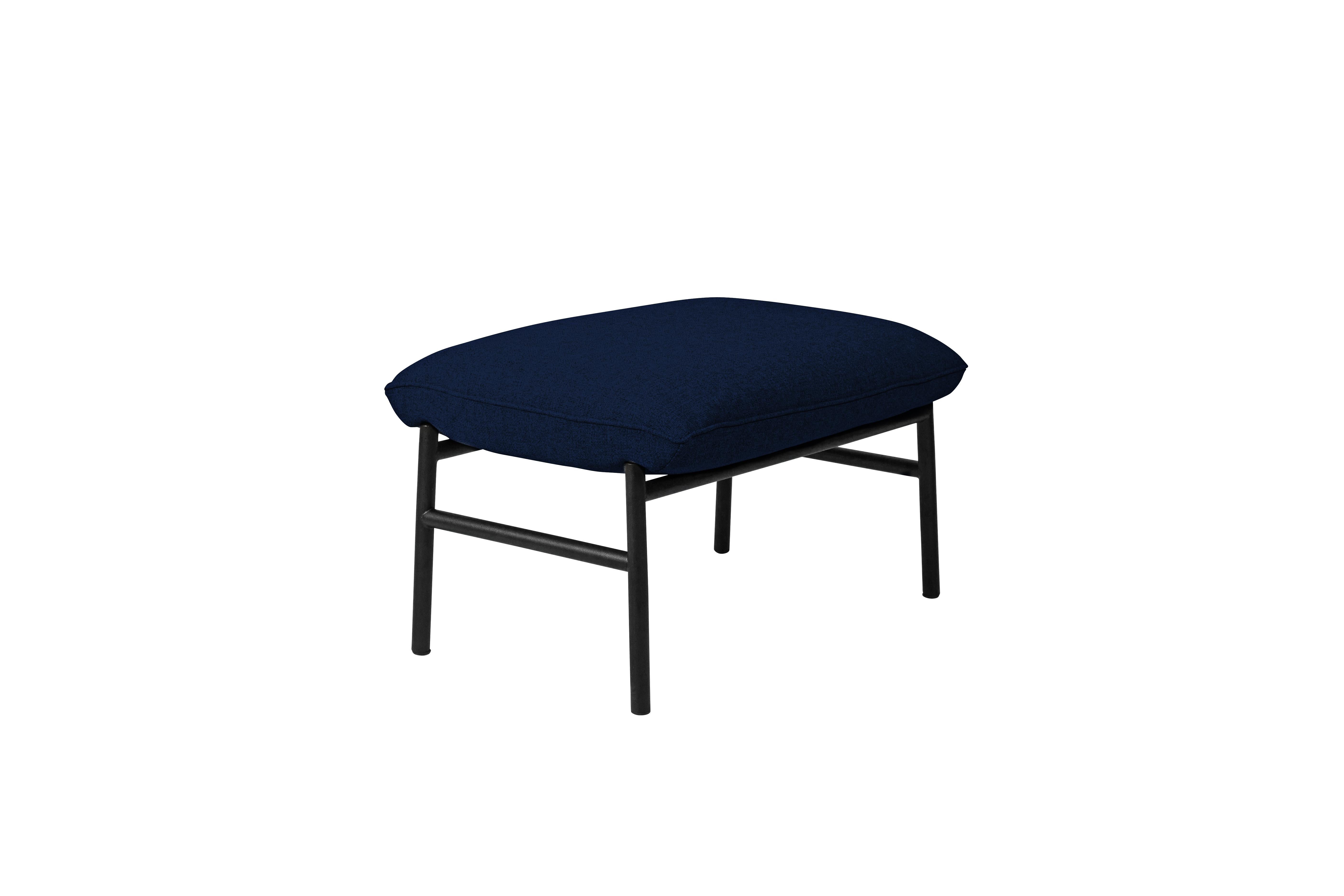 French Henry Russell Dark Blue Ottoman Stainless Steel Frame For Sale