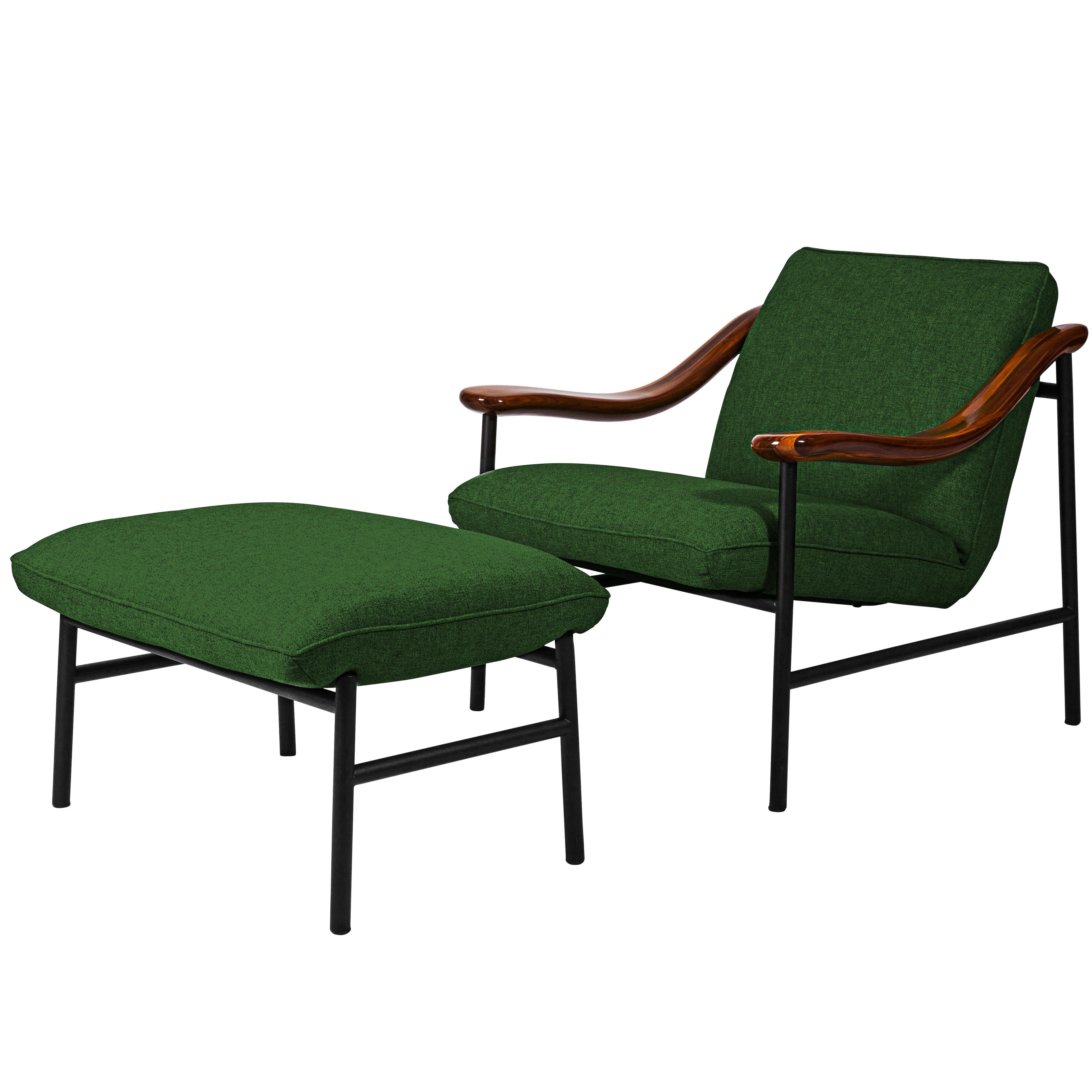 Henry Russell Green Ottoman Stainless Steel Frame For Sale