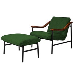 Henry Russell Green Ottoman Stainless Steel Frame