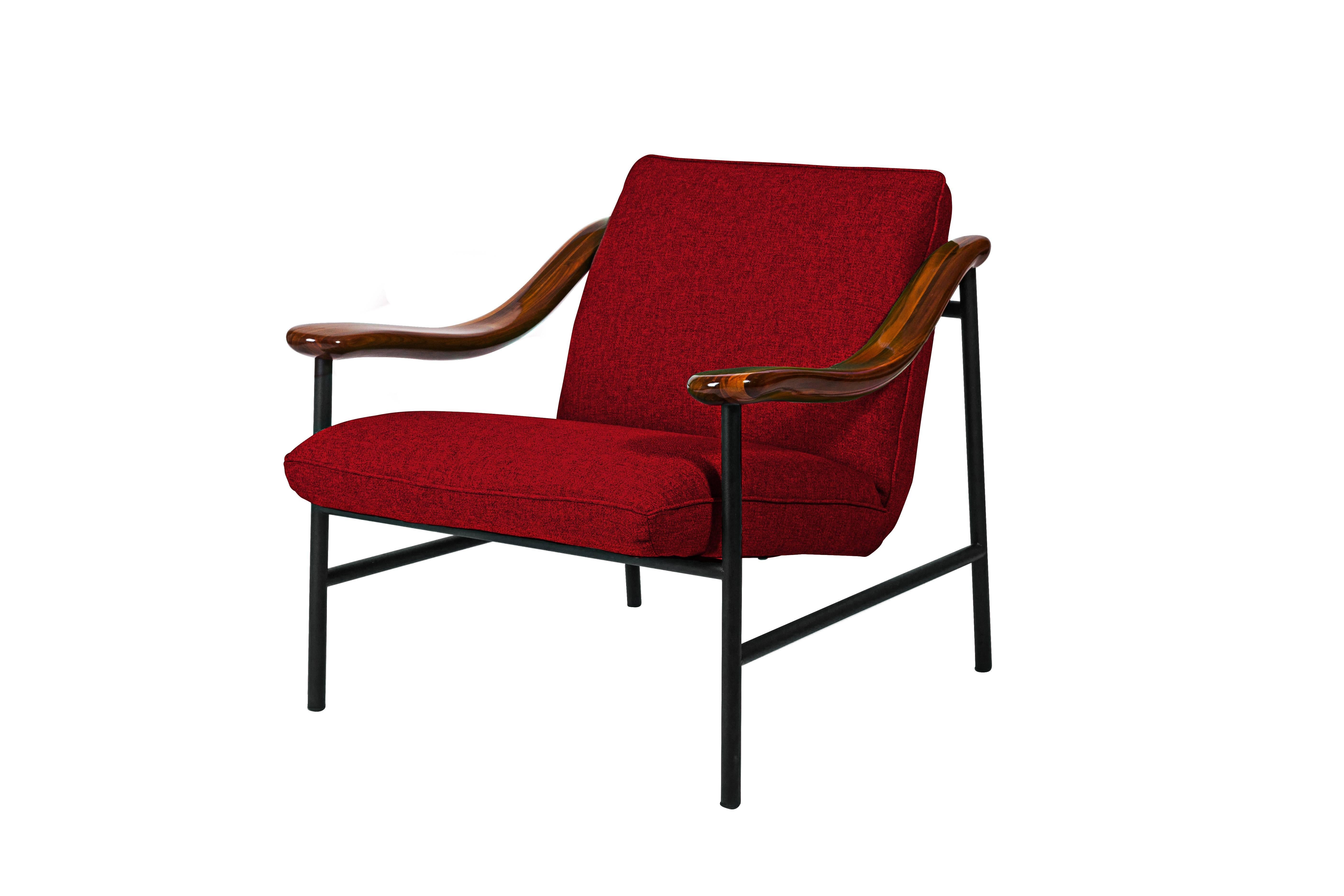 Henry Russell Indigo Blue Lounge Chair Stainless Steel Frame Walnut Armrests im Angebot 6