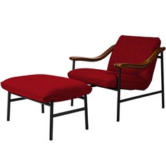 Henry Russell Red Ottoman Stainless Steel Frame