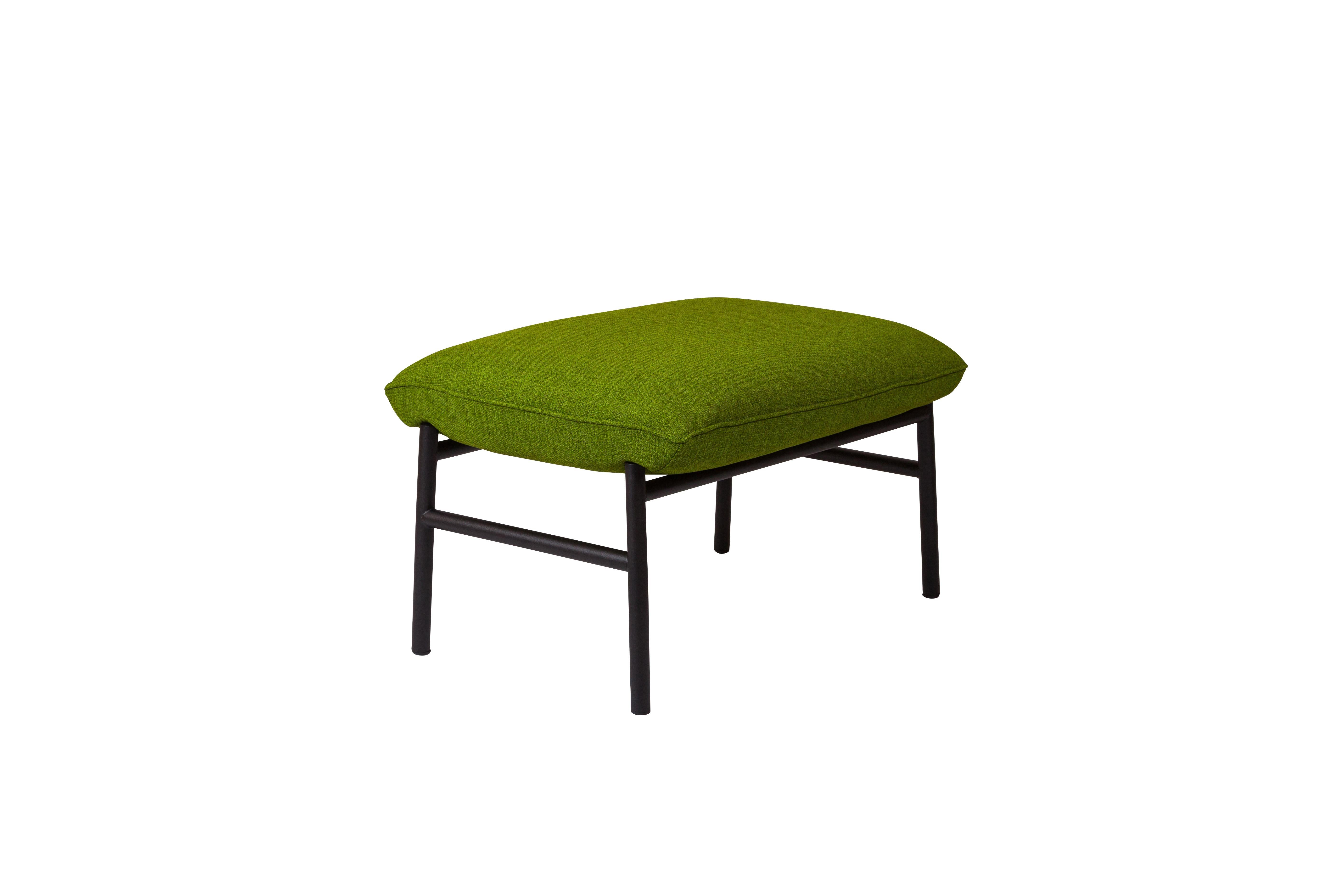 French Henry Russell Yellow Green Ottoman Stainless Steel Frame For Sale