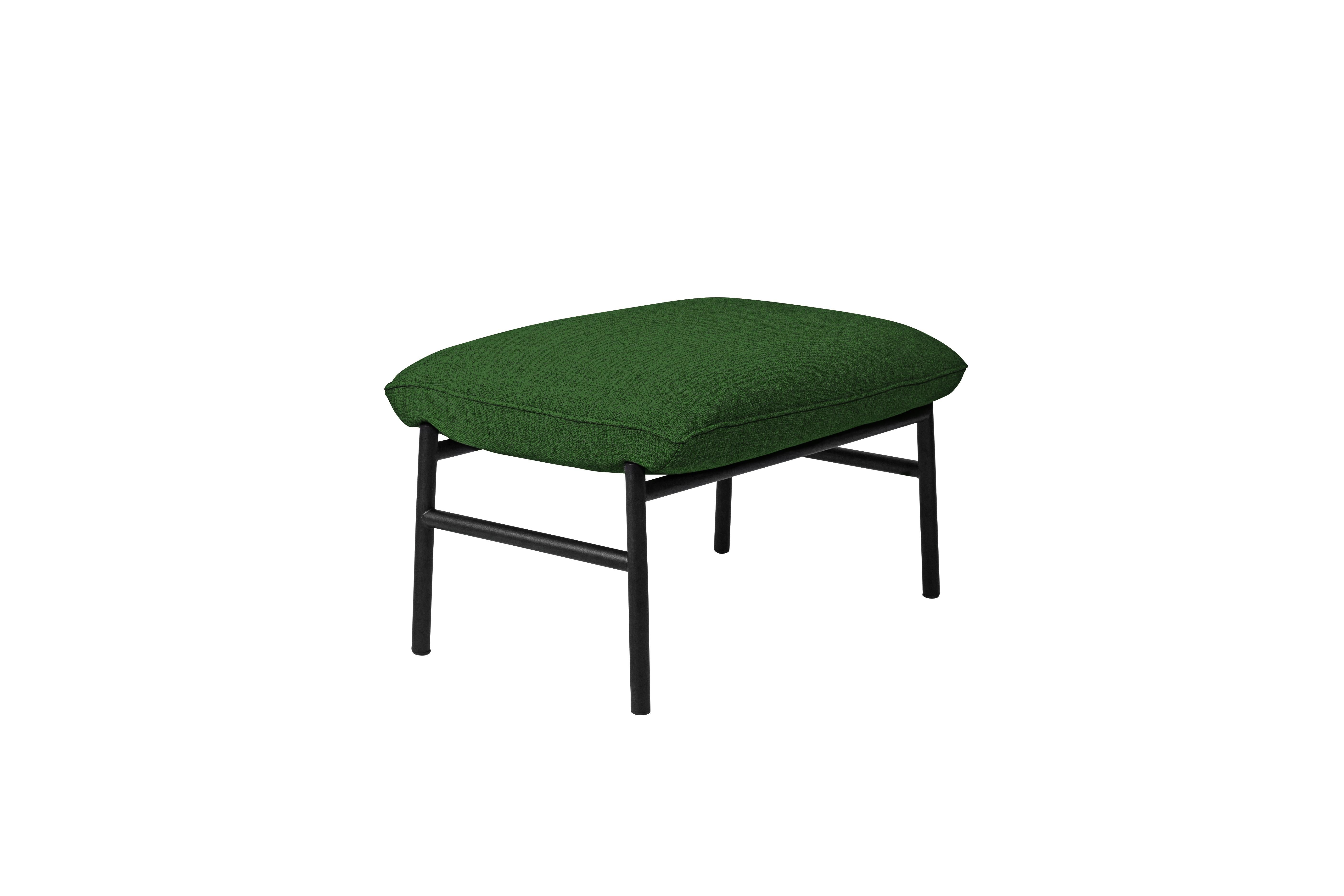 Henry Russell Yellow Green Ottoman Stainless Steel Frame In Excellent Condition For Sale In Arudy, Aquitaine