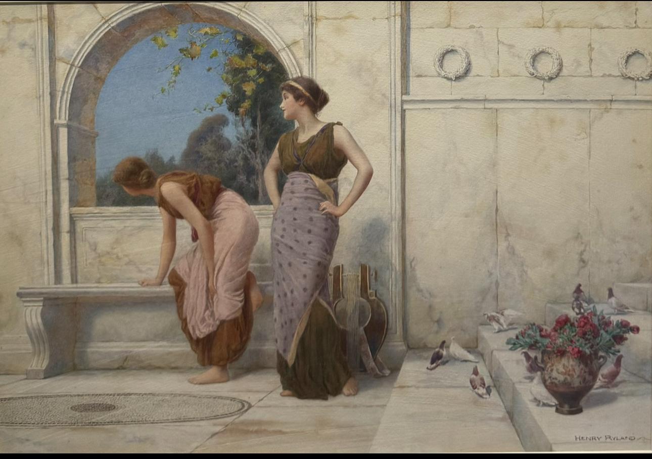 CLASSICAL Antique PRE-RAPHEALITE Grecian Ladies on a MARBLE Painted TERRACE - Painting Accademia di Henry Ryland