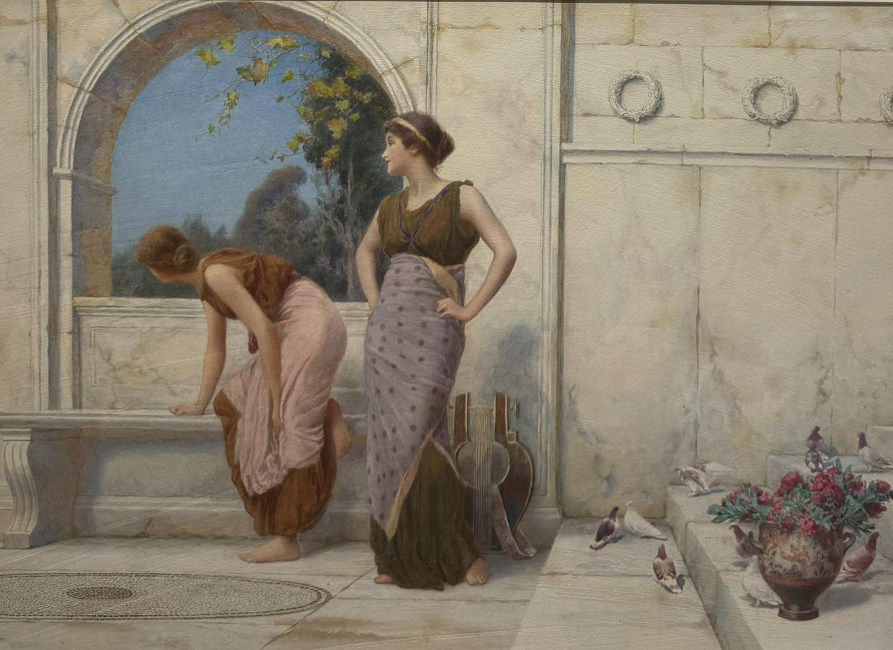 CLASSICAL Antique PRE-RAPHEALITE Grecian Ladies on a MARBLE Painted TERRACE - Still-Life Painting Grigio di Henry Ryland