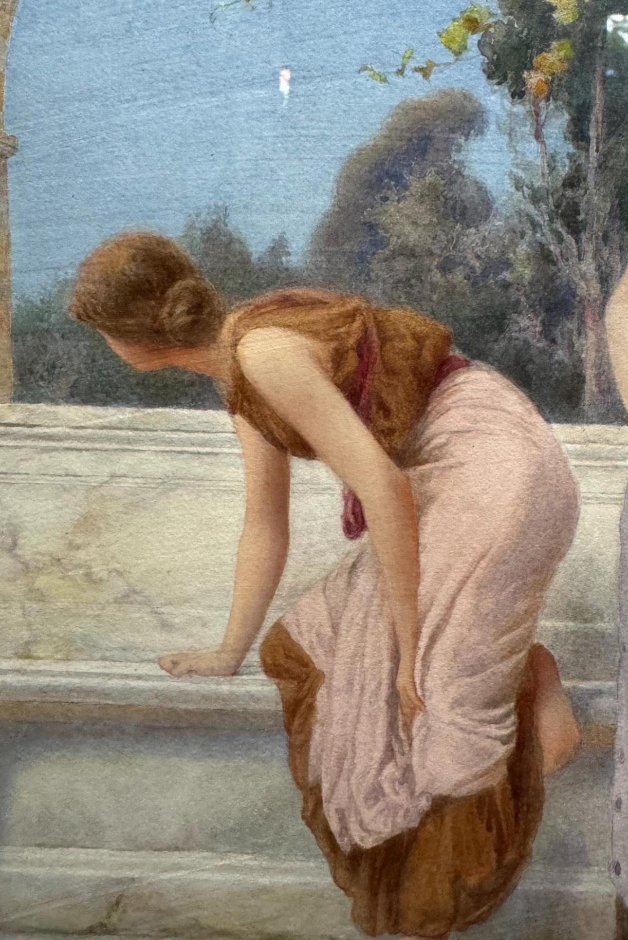 CLASSICAL Antique PRE-RAPHEALITE Grecian Ladies on a MARBLE Painted TERRACE in vendita 4