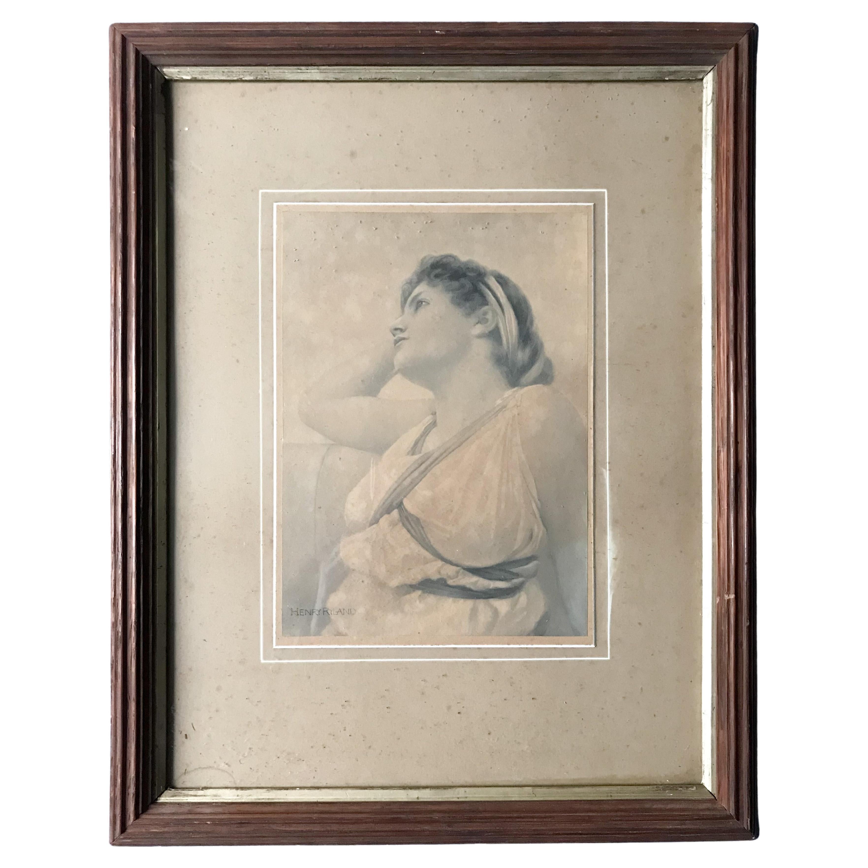 Henry Ryland - Portrait d'une jeune femme, gravure du 19ème siècle