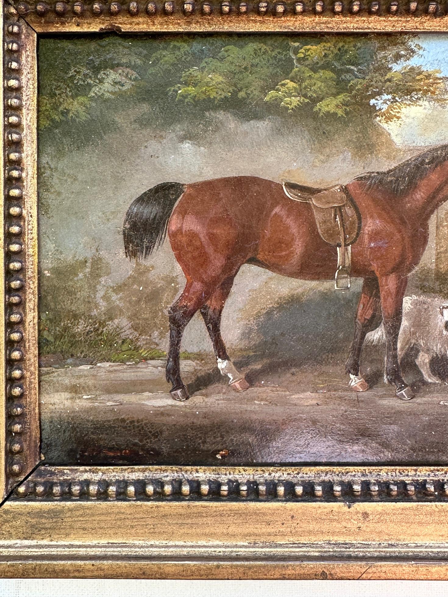 19th century English Chestnut horse and terrier and spaniel in a landscape 3