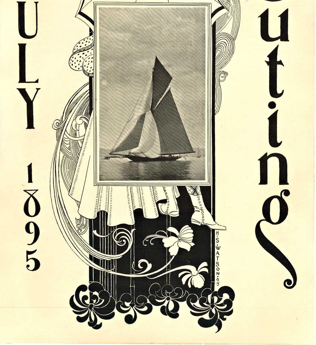 Original Outing July 1895 magazine poster  Sailboat - Art Nouveau Print by Henry S Watson