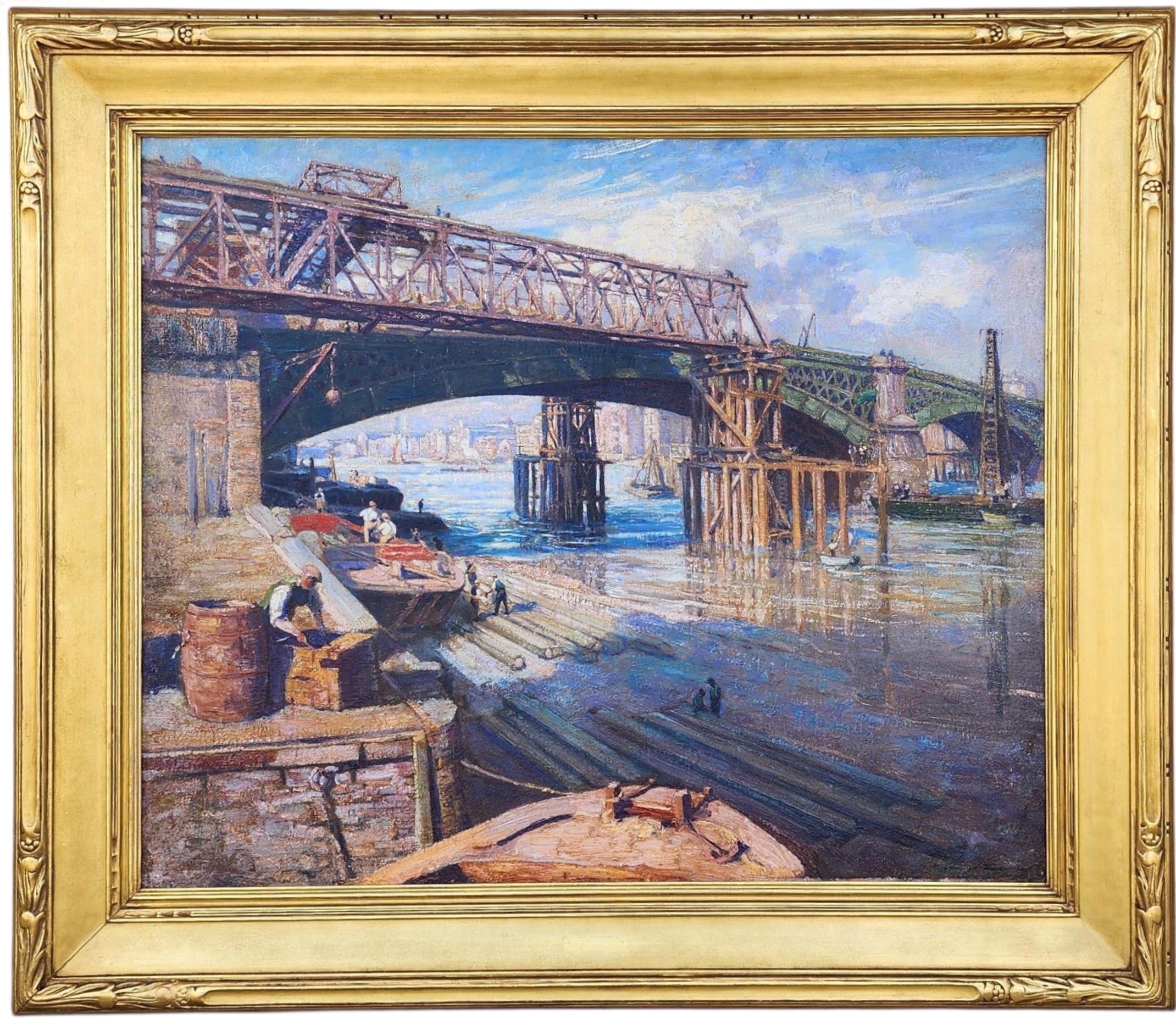 Henry Samuel Teed Landscape Painting - Building Southwark Bridge, 1914, Over the Thames, London, England
