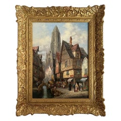 Henry Schafer 19th Century European Townscape Oil Painting on Canvas