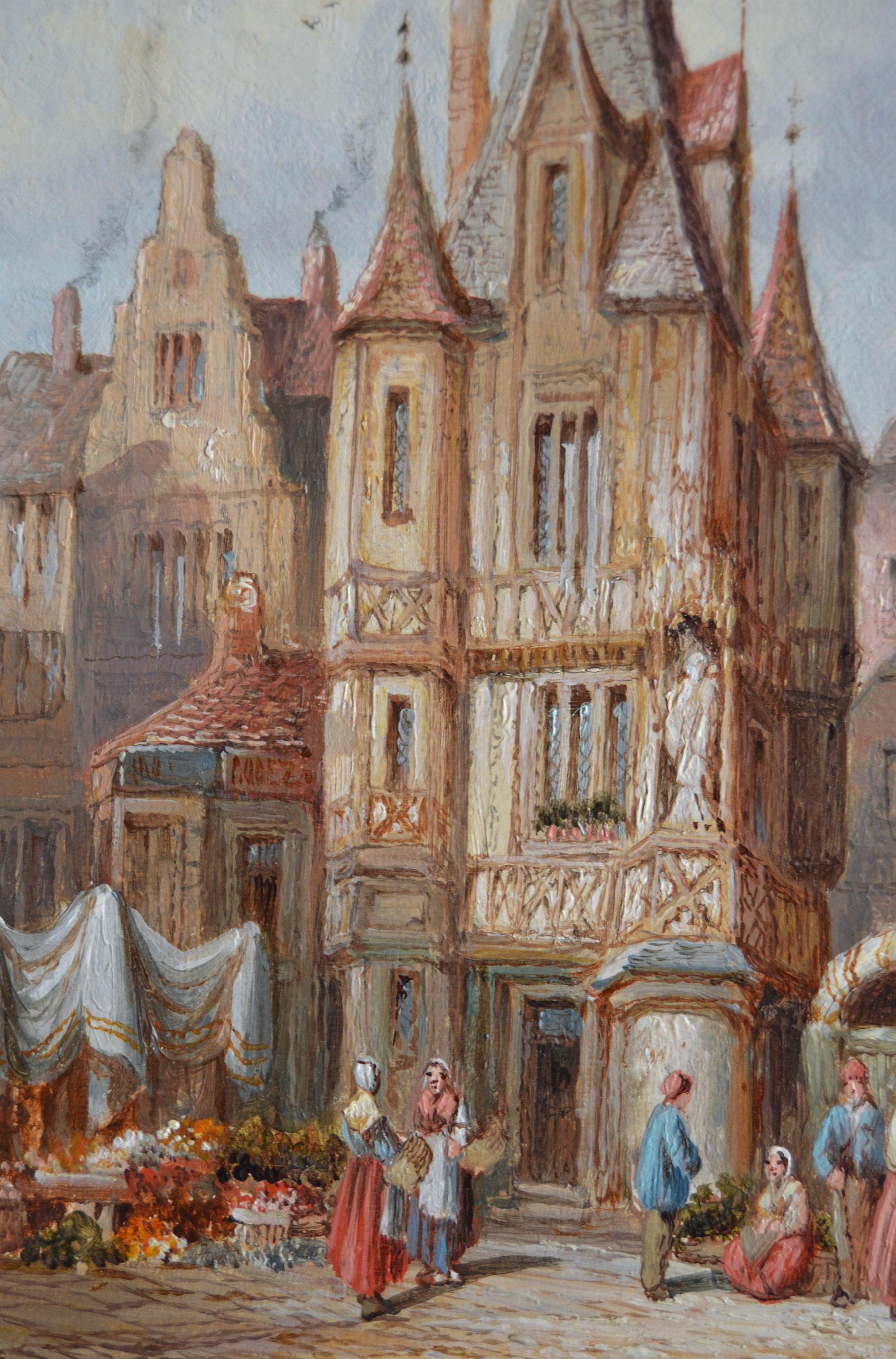 19th Century pair of French townscape oil paintings For Sale 3