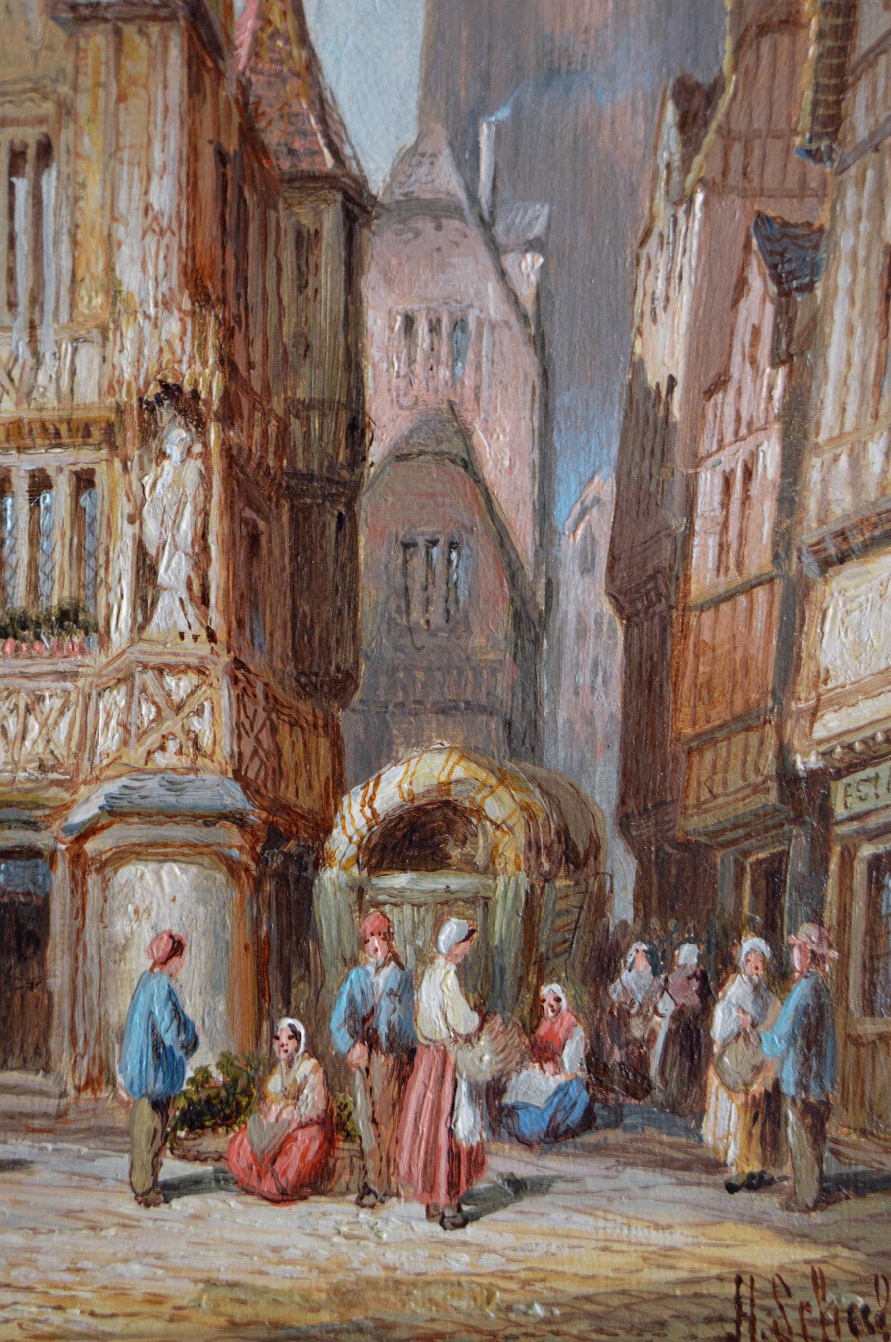 19th Century pair of French townscape oil paintings For Sale 4