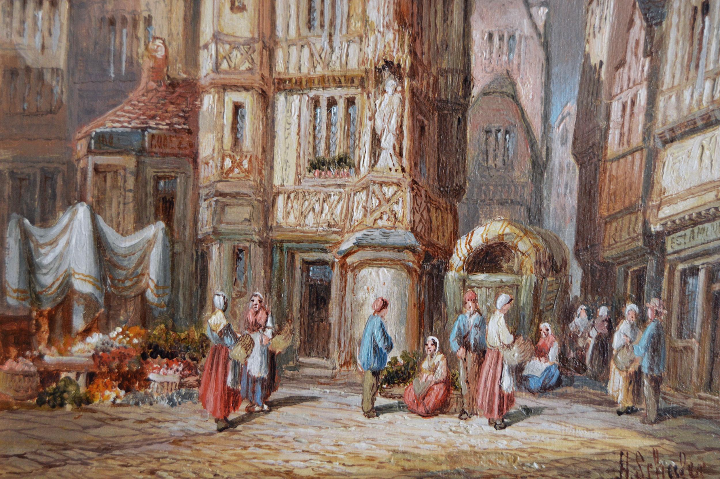 19th Century pair of French townscape oil paintings For Sale 2