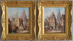 Paar französische Stadtlandschaften-Ölgemälde aus dem 19. Jahrhundert
