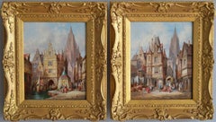Pareja de óleos de paisajes urbanos franceses del siglo XIX