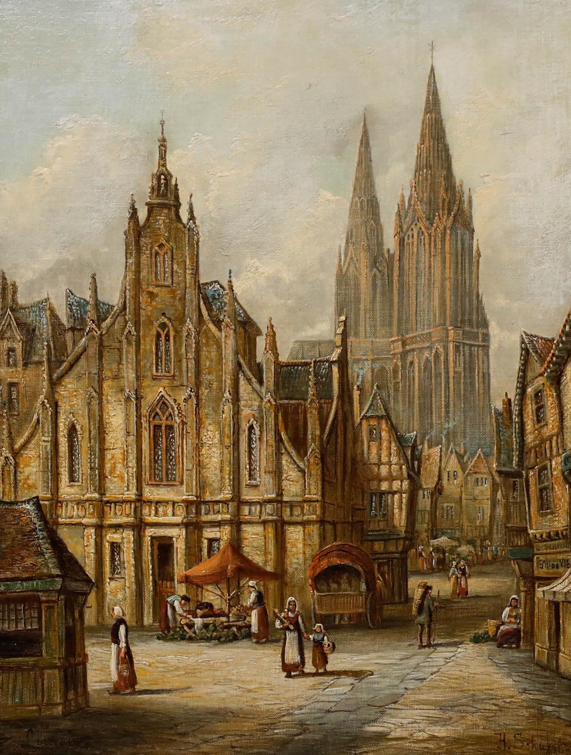 Henry Schafer (1833-1916)  - Framed Late 19th Century Oil, A Day in Louvain For Sale 1