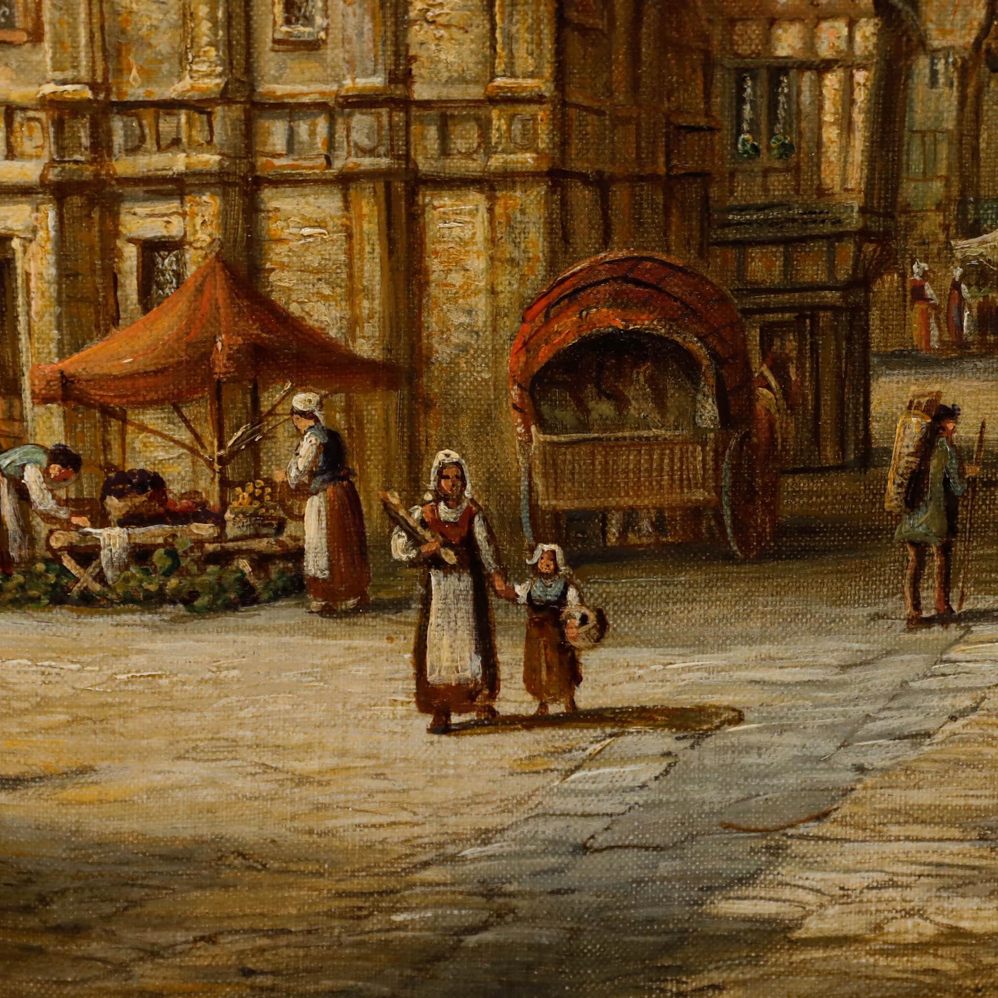 Henry Schafer (1833-1916)  - Framed Late 19th Century Oil, A Day in Louvain For Sale 4