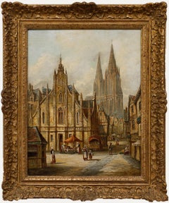 Henry Schafer (1833-1916)  - Huile encadrée de la fin du 19e siècle, Une journée à Louvain