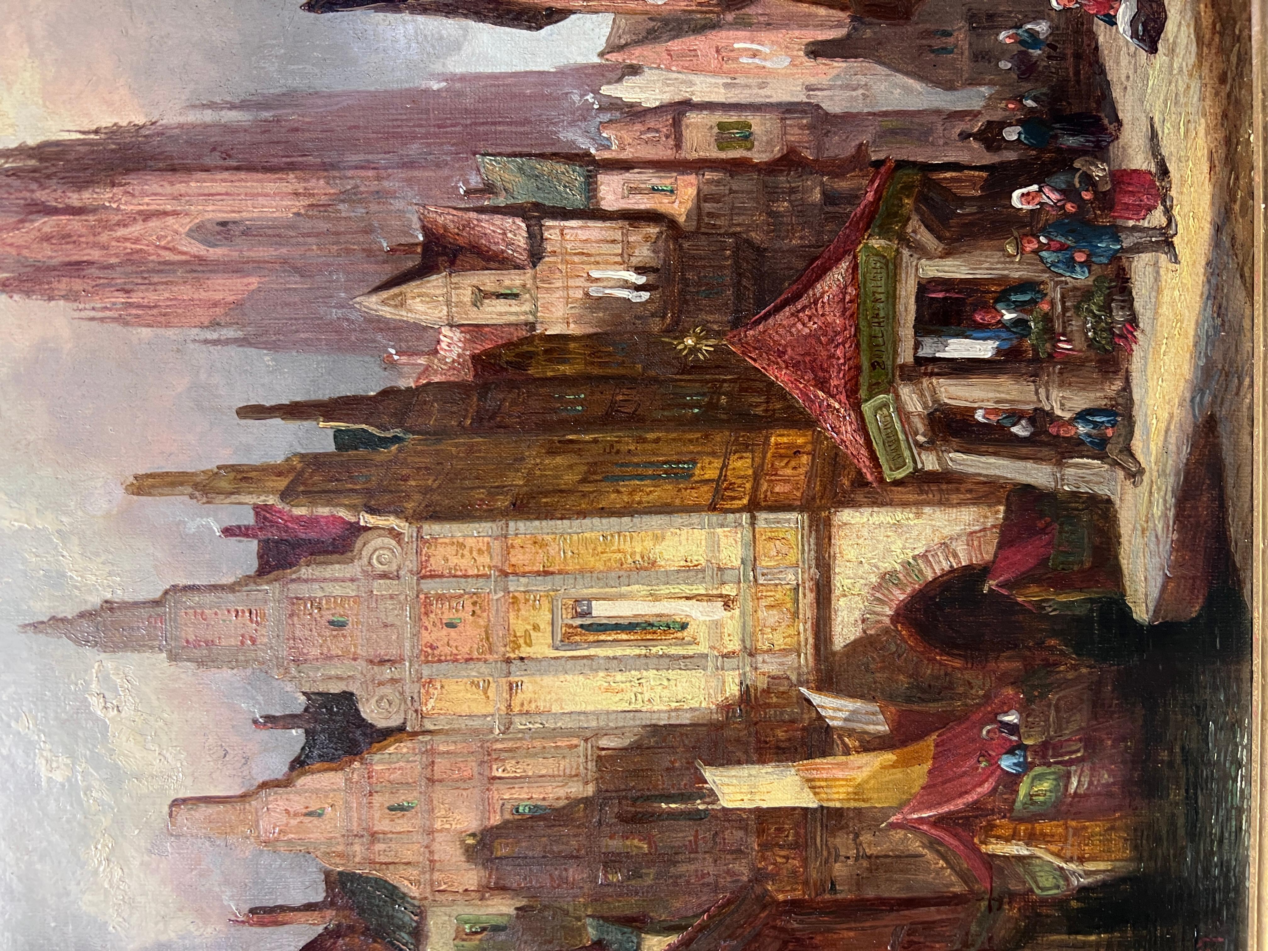 L'artiste répertorié H.Schafer 1887 peinture à l'huile ancienne originale, paysage urbain de l'ULM - Impressionnisme Painting par Henry Schafer