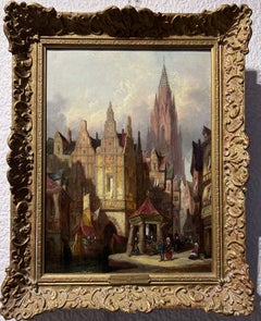 L'artiste répertorié H.Schafer 1887 peinture à l'huile ancienne originale, paysage urbain de l'ULM