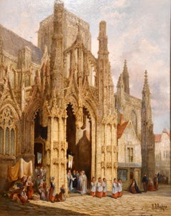 Oil Painting by Henry Schafer "Entrance to Louviere's Cathedral"