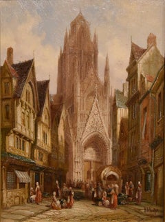 Peinture à l'huile d'Henry Schafer « St. Maclou, Rouen, Normandie »