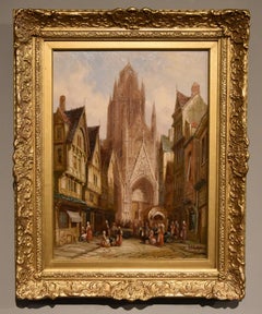Peinture à l'huile d'Henry Schafer « St. Maclou, Rouen, Normandie »