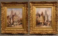 Antique Oil Painting by Pair Henry Schafer "Fecamp Normandy" "Nuremburg, Germany"