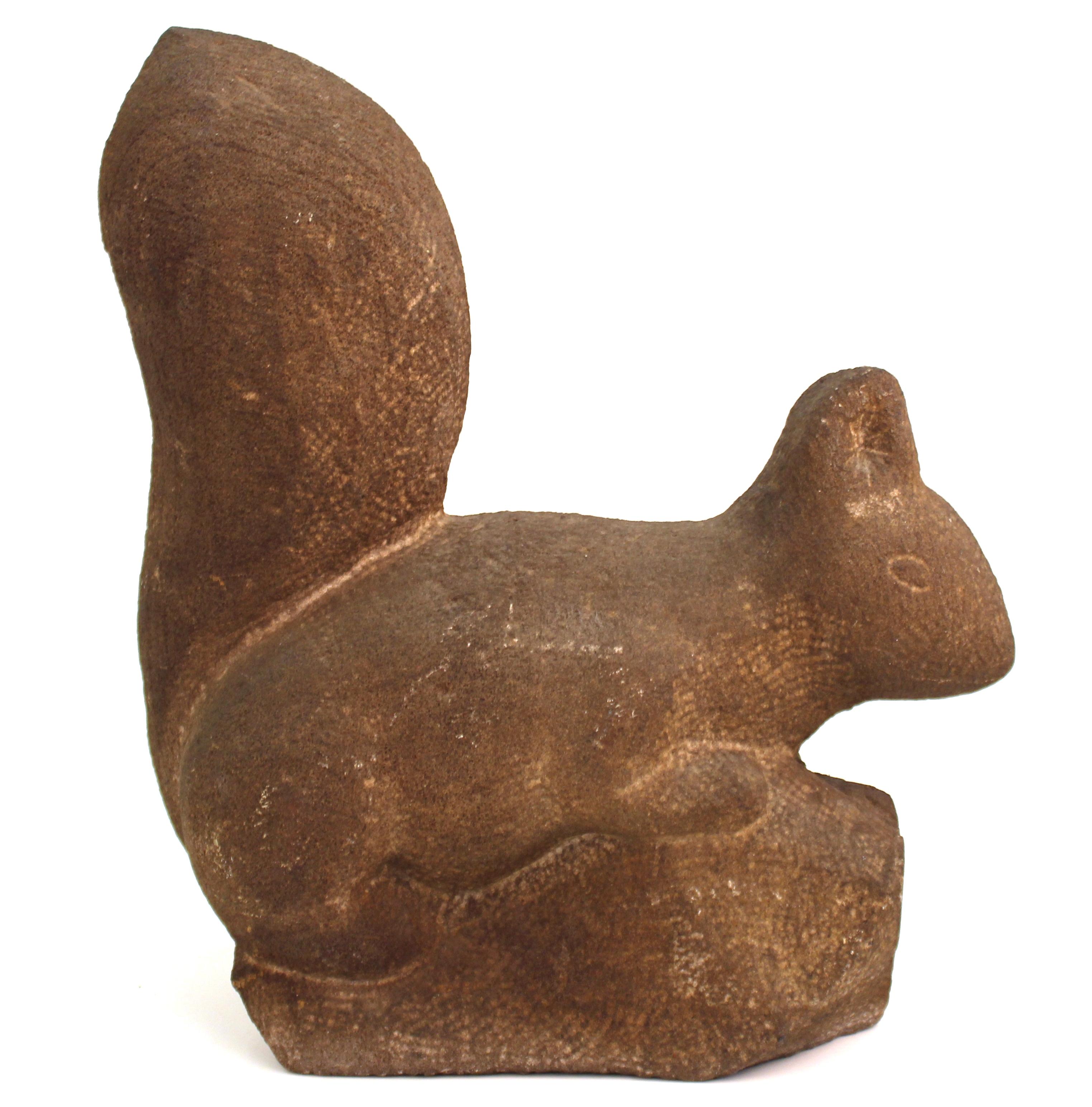 Carved Henry Schoenbauer Squirrel Stone Sculpture
