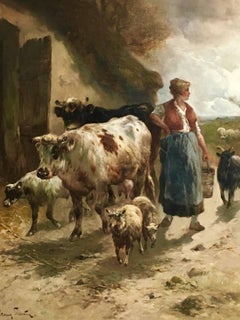 Henry Schouten, Antique Dutch Painting, Cows and Sheep, 1882,  141 x 120 cm