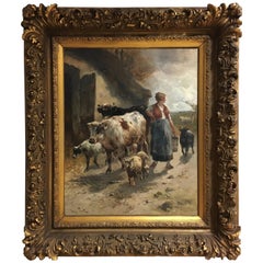 Henry Schouten, Antique Dutch Painting, Cows and Sheep, 1882,  141 x 120 cm