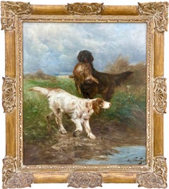 19th century Hunting scene - Setter dogs with their prey in a landscape - Hunt 