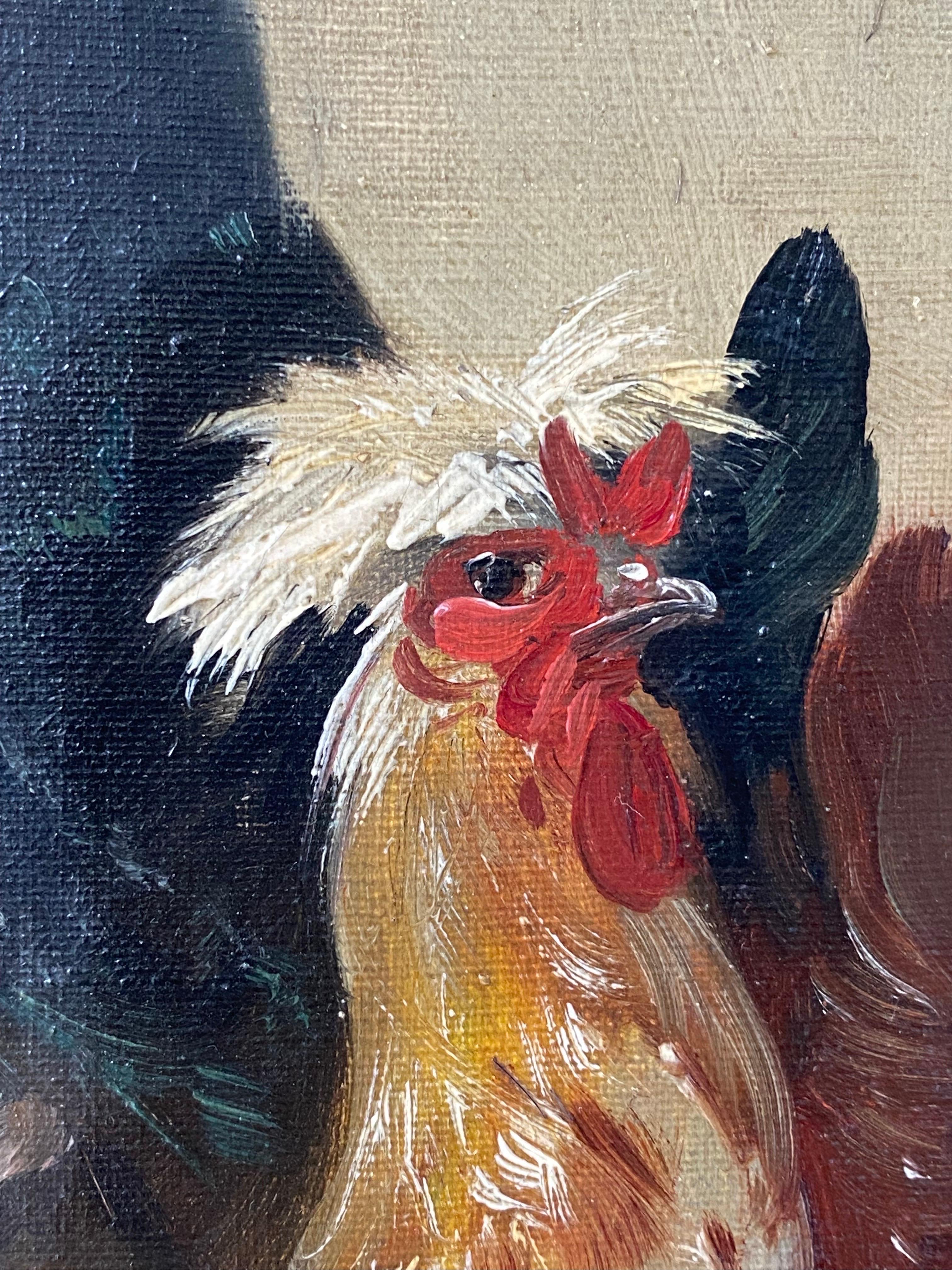 Peinture romantique du XIXe siècle - Coqs dans une ferme - Paysage d'oiseaux - Romantique Painting par Henry Schouten