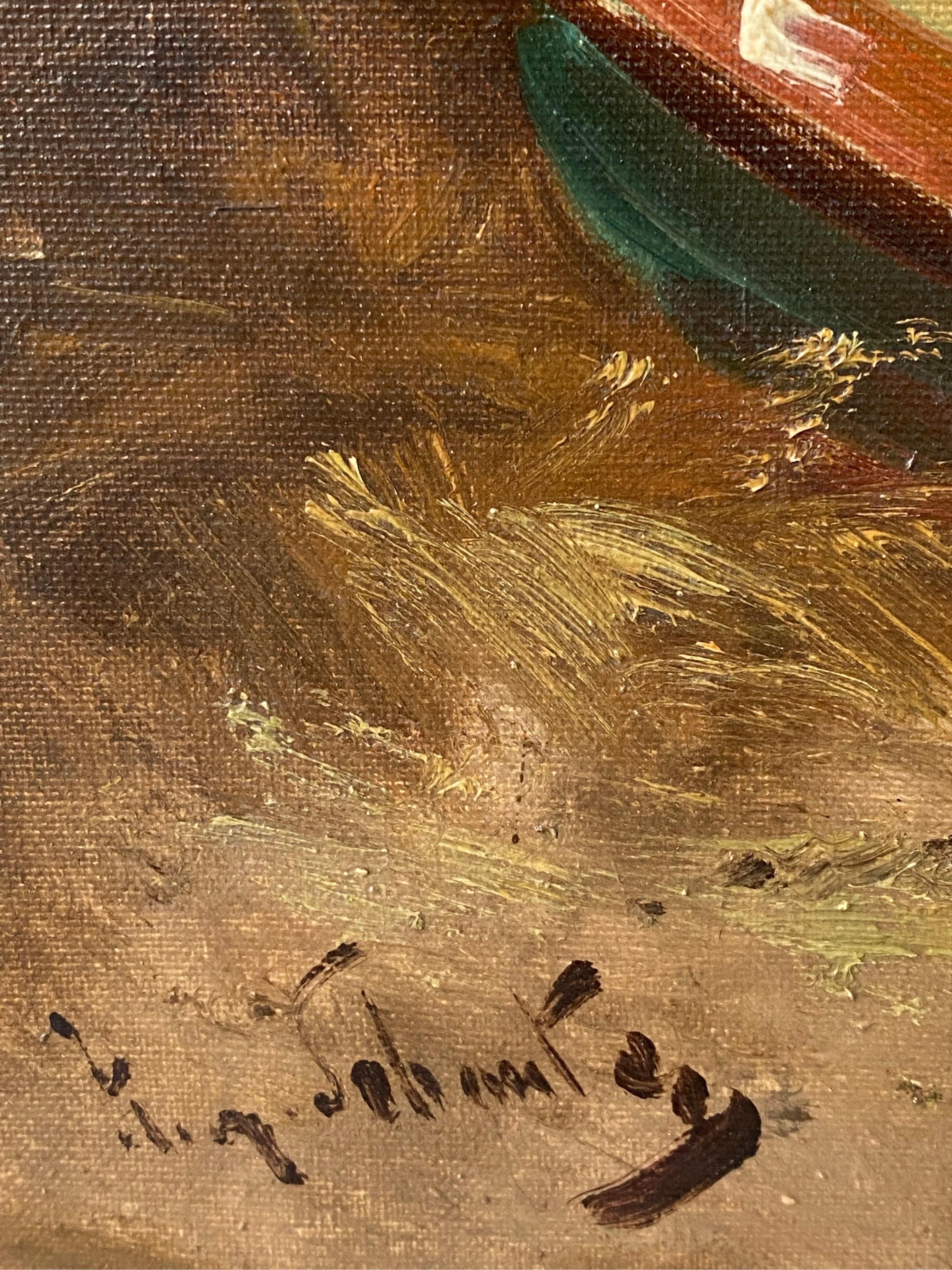 Peinture romantique du XIXe siècle - Coqs dans une ferme - Paysage d'oiseaux 2