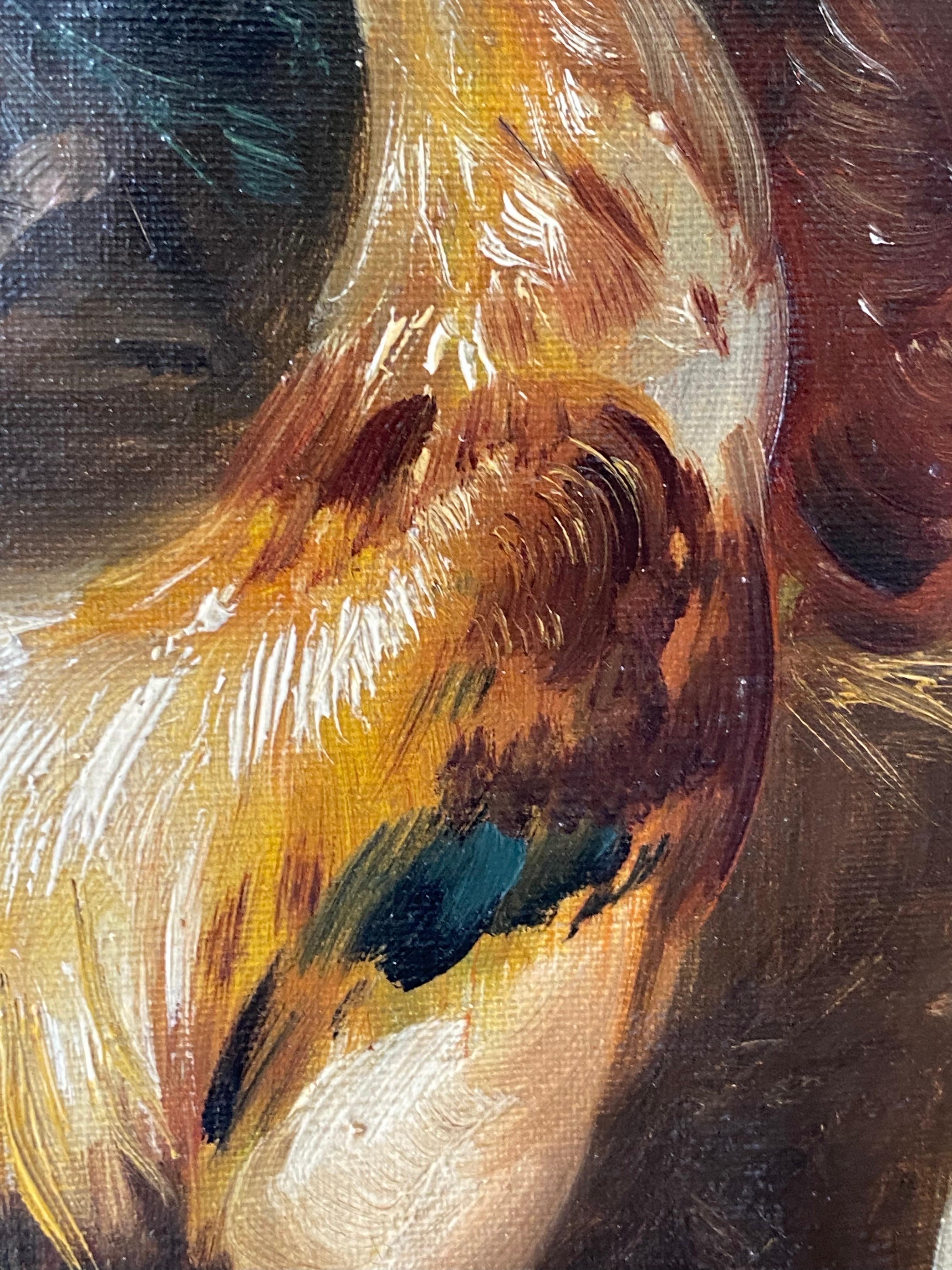 Peinture romantique du XIXe siècle - Coqs dans une ferme - Paysage d'oiseaux 3