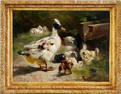 A happy family - 19th century romantic painting bird animal - Duck Mother