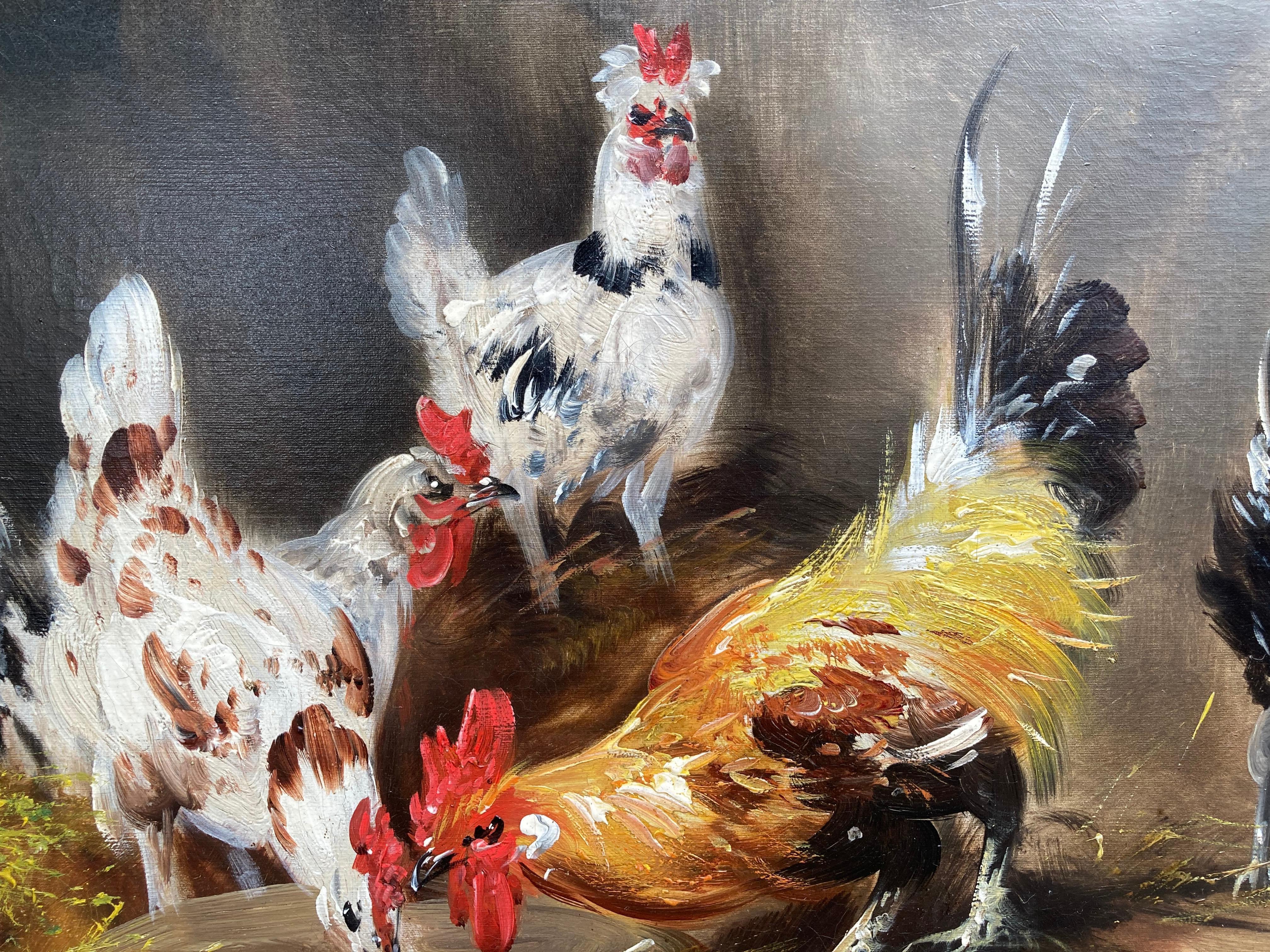 Chickens at Mealtime - Painting by Henry Schouten