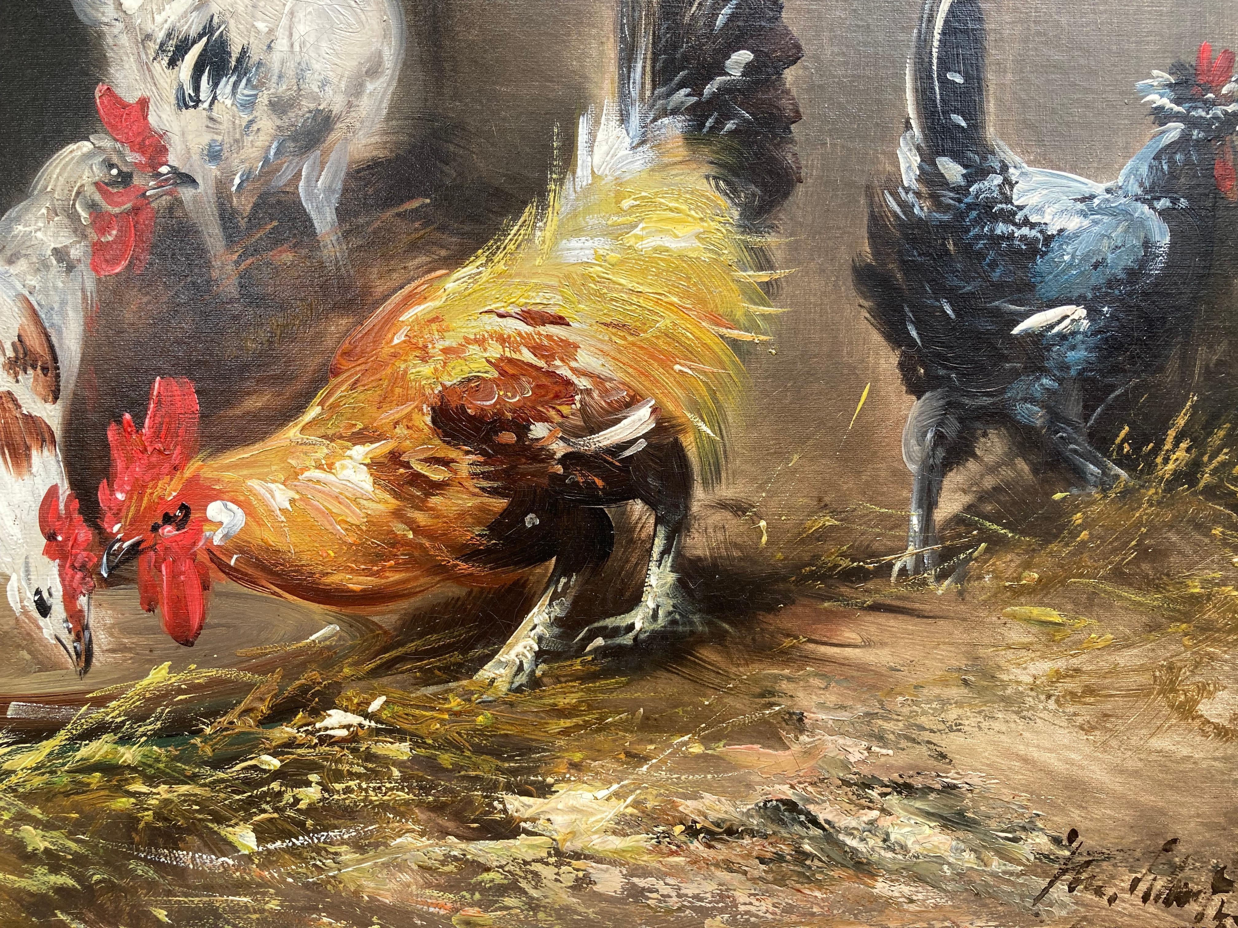 Chickens at Mealtime - Realist Painting by Henry Schouten