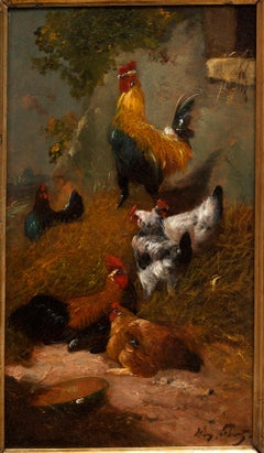 "Chickens in the Farmyard", by Henry Schouten (1864-1927)