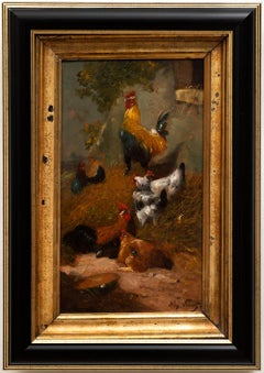 Antique "Chickens in the Farmyard", by Henry Schouten (1864-1927)