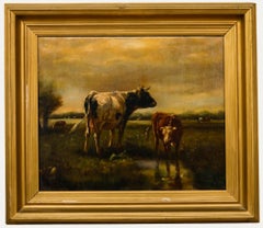 Henry Schouten (1857-1927) - Gerahmtes Öl aus dem frühen 20. Jahrhundert, Kühe an einem Teich
