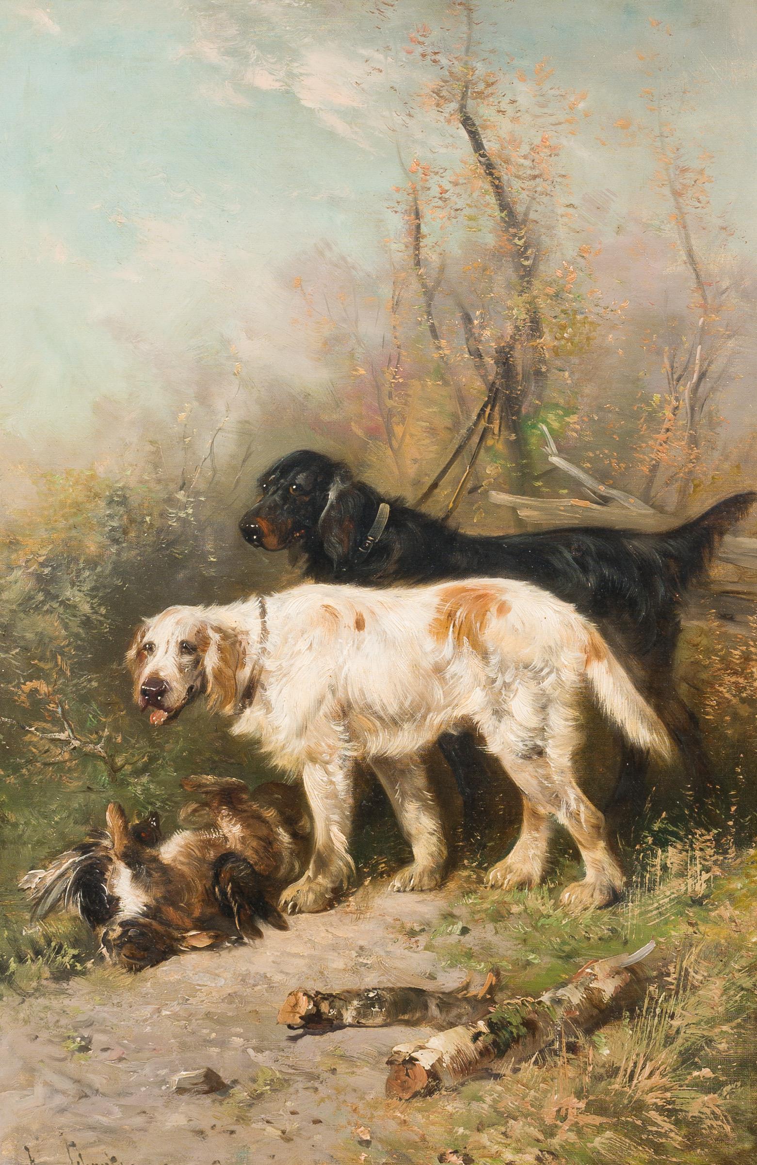 Immense peinture à l'huile du 19ème siècle Scène de chasse 