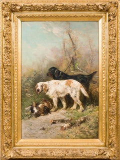 Antique Huge 19th century Hunting scene - Setter dogs with their prey - Hunt 