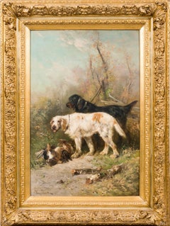 Huge 19th century Hunting scene - Setter dogs with their prey - Hunt
