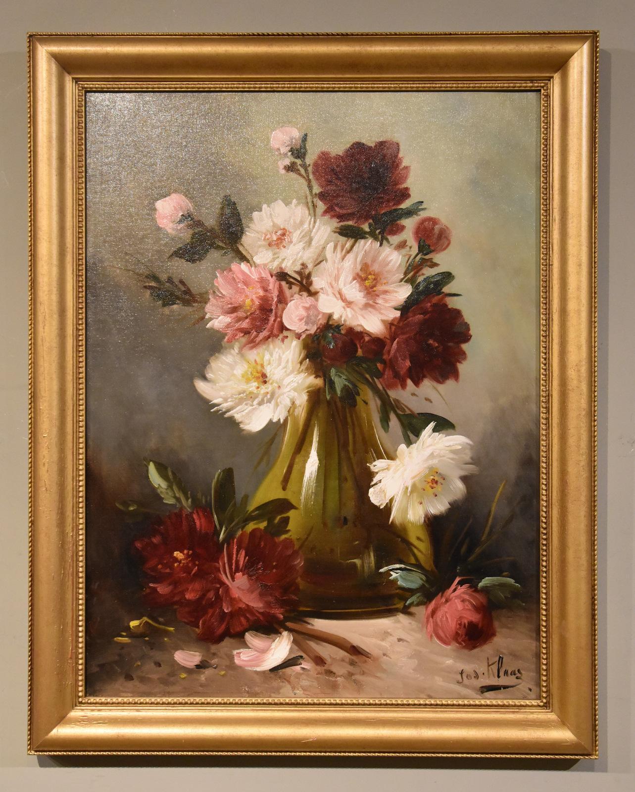Oil Painting Pair by Henry Schouten "A Vase of Flowers" 1857 -1927 Using his psuedonym 'Jos Klaus' which he used for his flower paintings Belgian painter who studied under Alfred Venice at the Brussels Academy. Oil on canvas. Signed

Dimensions