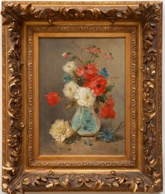 Antique "Still Life of Flowers in a Pale Blue Vase" by Henry Schouten (1864-1927)